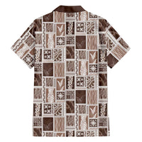 Vintage Aloha Block Quilt Family Matching Off The Shoulder Long Sleeve Dress and Hawaiian Shirt Beige Inspired Lei Motifs - Polynesian Pride