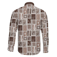 Vintage Aloha Block Quilt Family Matching Off The Shoulder Long Sleeve Dress and Hawaiian Shirt Beige Inspired Lei Motifs - Polynesian Pride