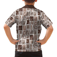 Vintage Aloha Block Quilt Family Matching Off Shoulder Short Dress and Hawaiian Shirt Beige Inspired Lei Motifs - Polynesian Pride