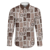 Vintage Aloha Block Quilt Family Matching Off Shoulder Short Dress and Hawaiian Shirt Beige Inspired Lei Motifs - Polynesian Pride
