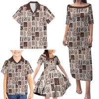 Vintage Aloha Block Quilt Family Matching Puletasi and Hawaiian Shirt Beige Inspired Lei Motifs - Polynesian Pride