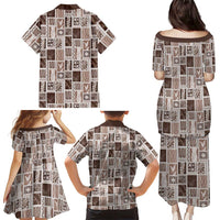 Vintage Aloha Block Quilt Family Matching Puletasi and Hawaiian Shirt Beige Inspired Lei Motifs - Polynesian Pride