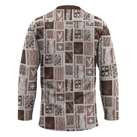 Vintage Aloha Block Quilt Hockey Jersey Beige Inspired Lei Motifs LT9 - Polynesian Pride