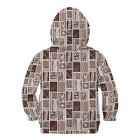 Vintage Aloha Block Quilt Kid Hoodie Beige Inspired Lei Motifs - Polynesian Pride