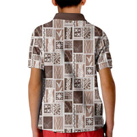 Vintage Aloha Block Quilt Kid Polo Shirt Beige Inspired Lei Motifs LT9 - Polynesian Pride