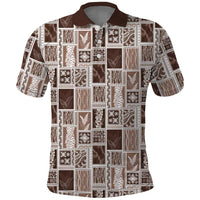 Vintage Aloha Block Quilt Polo Shirt Beige Inspired Lei Motifs LT9 Beige - Polynesian Pride