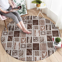 Vintage Aloha Block Quilt Round Carpet Beige Inspired Lei Motifs - Polynesian Pride