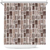Vintage Aloha Block Quilt Shower Curtain Beige Inspired Lei Motifs - Polynesian Pride