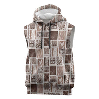 Vintage Aloha Block Quilt Sleeveless Hoodie Beige Inspired Lei Motifs - Polynesian Pride