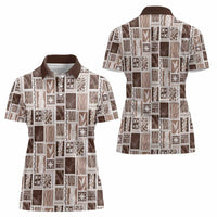 Vintage Aloha Block Quilt Women Polo Shirt Beige Inspired Lei Motifs - Polynesian Pride