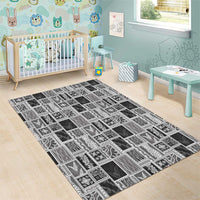 Vintage Aloha Block Quilt Area Rug Black Inspired Lei Motifs - Polynesian Pride