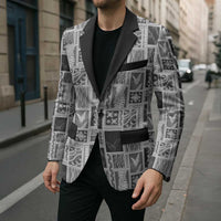 Vintage Aloha Block Quilt Blazer Black Inspired Lei Motifs - Polynesian Pride