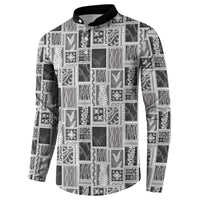 Vintage Aloha Block Quilt Button Sweatshirt Black Inspired Lei Motifs - Polynesian Pride