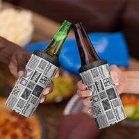 Vintage Aloha Block Quilt 4 in 1 Can Cooler Tumbler Black Inspired Lei Motifs - Polynesian Pride