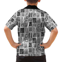 Vintage Aloha Block Quilt Family Matching Long Sleeve Bodycon Dress and Hawaiian Shirt Black Inspired Lei Motifs - Polynesian Pride