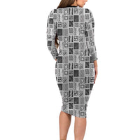 Vintage Aloha Block Quilt Family Matching Long Sleeve Bodycon Dress and Hawaiian Shirt Black Inspired Lei Motifs - Polynesian Pride