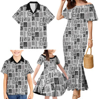 Vintage Aloha Block Quilt Family Matching Mermaid Dress and Hawaiian Shirt Black Inspired Lei Motifs LT9 - Polynesian Pride