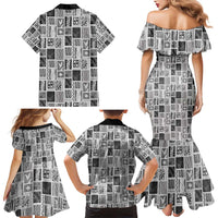Vintage Aloha Block Quilt Family Matching Mermaid Dress and Hawaiian Shirt Black Inspired Lei Motifs LT9 - Polynesian Pride
