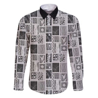 Vintage Aloha Block Quilt Family Matching Mermaid Dress and Hawaiian Shirt Black Inspired Lei Motifs LT9 Dad's Shirt - Long Sleeve Black - Polynesian Pride