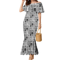 Vintage Aloha Block Quilt Family Matching Mermaid Dress and Hawaiian Shirt Black Inspired Lei Motifs LT9 Mom's Dress Black - Polynesian Pride