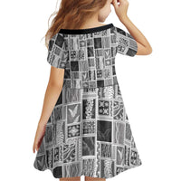 Vintage Aloha Block Quilt Family Matching Off The Shoulder Long Sleeve Dress and Hawaiian Shirt Black Inspired Lei Motifs - Polynesian Pride