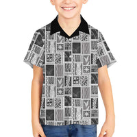 Vintage Aloha Block Quilt Family Matching Off Shoulder Maxi Dress and Hawaiian Shirt Black Inspired Lei Motifs - Polynesian Pride