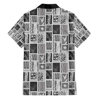 Vintage Aloha Block Quilt Family Matching Off Shoulder Short Dress and Hawaiian Shirt Black Inspired Lei Motifs - Polynesian Pride