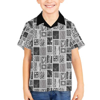 Vintage Aloha Block Quilt Family Matching Puletasi and Hawaiian Shirt Black Inspired Lei Motifs - Polynesian Pride
