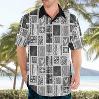 Vintage Aloha Block Quilt Hawaiian Shirt Black Inspired Lei Motifs LT9 - Polynesian Pride