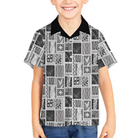 Vintage Aloha Block Quilt Hawaiian Shirt Black Inspired Lei Motifs LT9 - Polynesian Pride