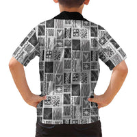 Vintage Aloha Block Quilt Hawaiian Shirt Black Inspired Lei Motifs LT9 - Polynesian Pride