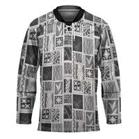 Vintage Aloha Block Quilt Hockey Jersey Black Inspired Lei Motifs LT9 Unisex Black - Polynesian Pride