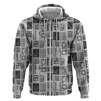 Vintage Aloha Block Quilt Hoodie Black Inspired Lei Motifs - Polynesian Pride