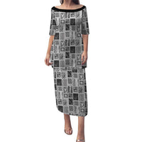 Vintage Aloha Block Quilt Puletasi Black Inspired Lei Motifs LT9 Long Dress Black - Polynesian Pride