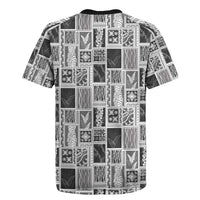 Vintage Aloha Block Quilt Rugby Jersey Black Inspired Lei Motifs - Polynesian Pride