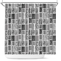 Vintage Aloha Block Quilt Shower Curtain Black Inspired Lei Motifs - Polynesian Pride