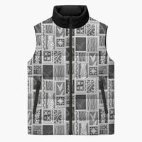 Vintage Aloha Block Quilt Sleeveless Puffer Jacket Black Inspired Lei Motifs - Polynesian Pride