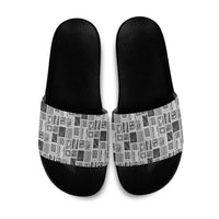 Vintage Aloha Block Quilt Slide Sandals Black Inspired Lei Motifs - Polynesian Pride