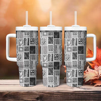 Vintage Aloha Block Quilt Tumbler With Handle Black Inspired Lei Motifs LT9 - Polynesian Pride