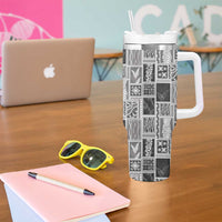 Vintage Aloha Block Quilt Tumbler With Handle Black Inspired Lei Motifs LT9 - Polynesian Pride