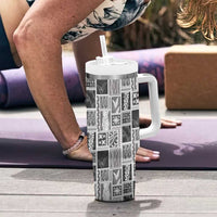 Vintage Aloha Block Quilt Tumbler With Handle Black Inspired Lei Motifs LT9 - Polynesian Pride