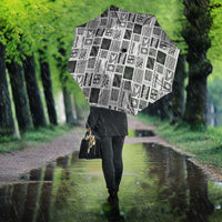 Vintage Aloha Block Quilt Umbrella Black Inspired Lei Motifs - Polynesian Pride