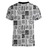 Vintage Aloha Block Quilt Women V-Neck T-Shirt Black Inspired Lei Motifs LT9 - Polynesian Pride