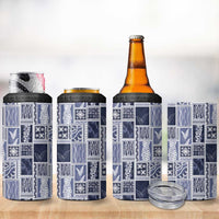 Vintage Aloha Block Quilt 4 in 1 Can Cooler Tumbler Blue Inspired Lei Motifs - Polynesian Pride