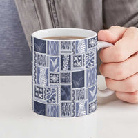 Vintage Aloha Block Quilt Ceramic Mug Blue Inspired Lei Motifs - Polynesian Pride