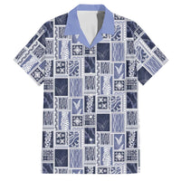 Vintage Aloha Block Quilt Family Matching Long Sleeve Bodycon Dress and Hawaiian Shirt Blue Inspired Lei Motifs - Polynesian Pride