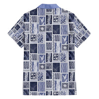 Vintage Aloha Block Quilt Family Matching Off Shoulder Maxi Dress and Hawaiian Shirt Blue Inspired Lei Motifs - Polynesian Pride