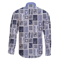 Vintage Aloha Block Quilt Family Matching Off Shoulder Maxi Dress and Hawaiian Shirt Blue Inspired Lei Motifs - Polynesian Pride