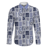 Vintage Aloha Block Quilt Family Matching Off Shoulder Short Dress and Hawaiian Shirt Blue Inspired Lei Motifs - Polynesian Pride