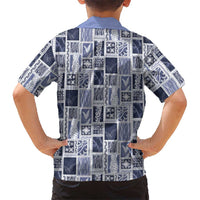 Vintage Aloha Block Quilt Family Matching Puletasi and Hawaiian Shirt Blue Inspired Lei Motifs - Polynesian Pride